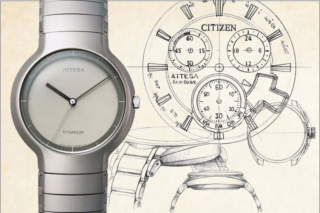 シチズン アテッサ 腕時計 シチズン アテッサ、月面がモチーフのブラックチタン・ソーラーGPS時計